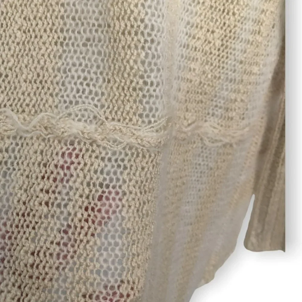 MYSTREE Pullover Sweater Women's Size M/L Tan Hi-Low Sheer Knit V-Neck